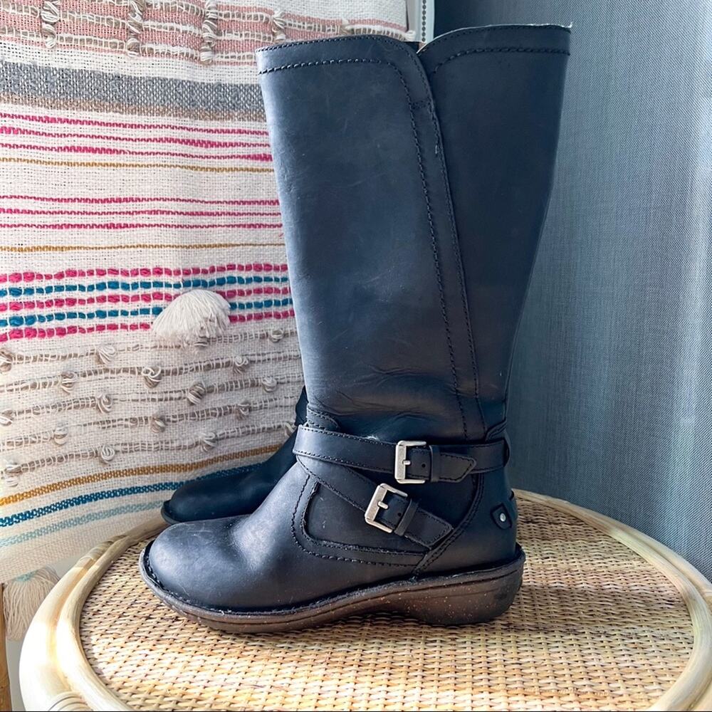 UGG Rosen Black Shearling Lined Tall Leather Winter Boots Women’s 6 - Picture 5 of 11